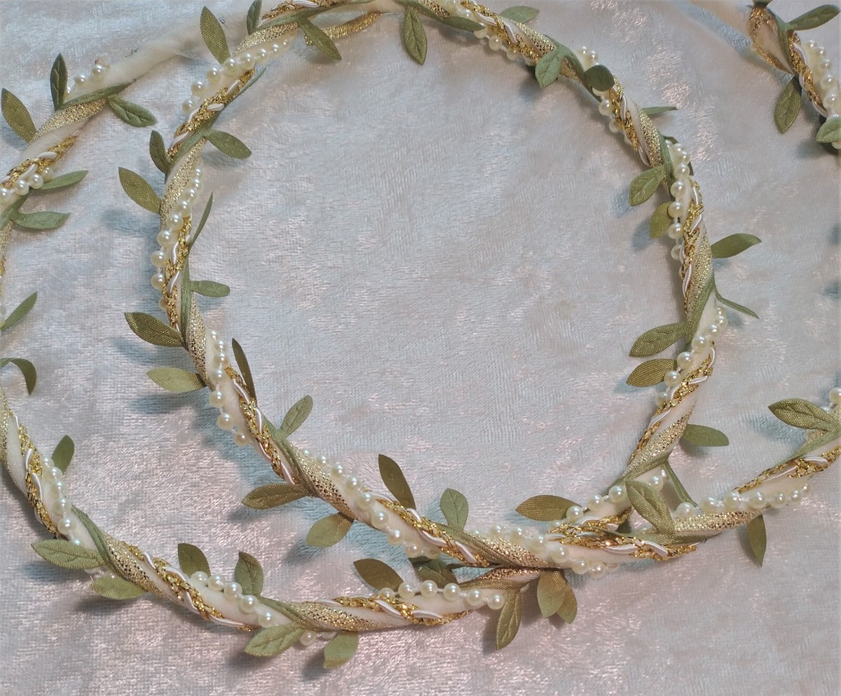 Greek Orthodox Wedding Stefana Ivory Green Leaf Bridal Tiara