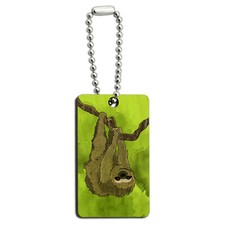 Sloth Watercolor Wood Wooden Rectangle Key Chain