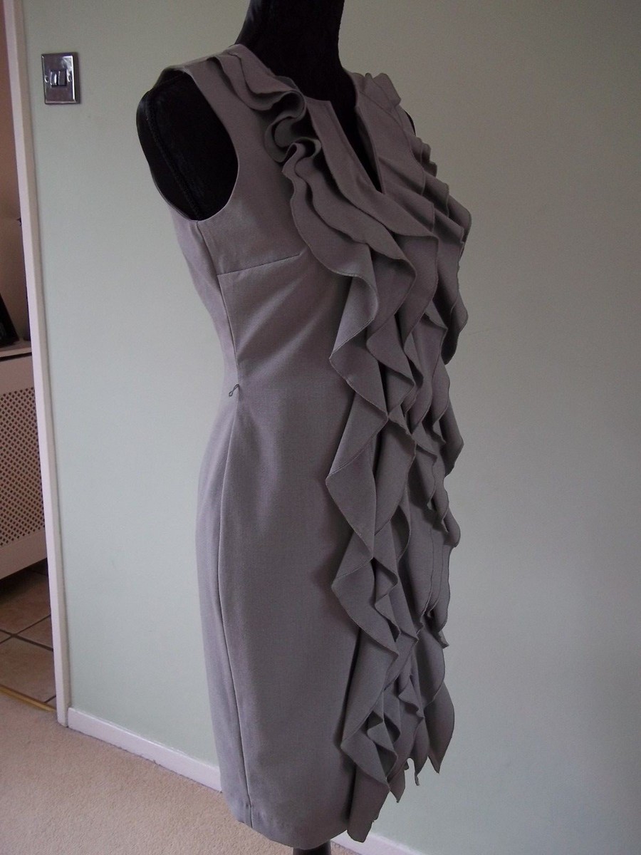 CALVIN STUNNING LIGHT GREY RUFFLE FRONT DRESS SIZE UK