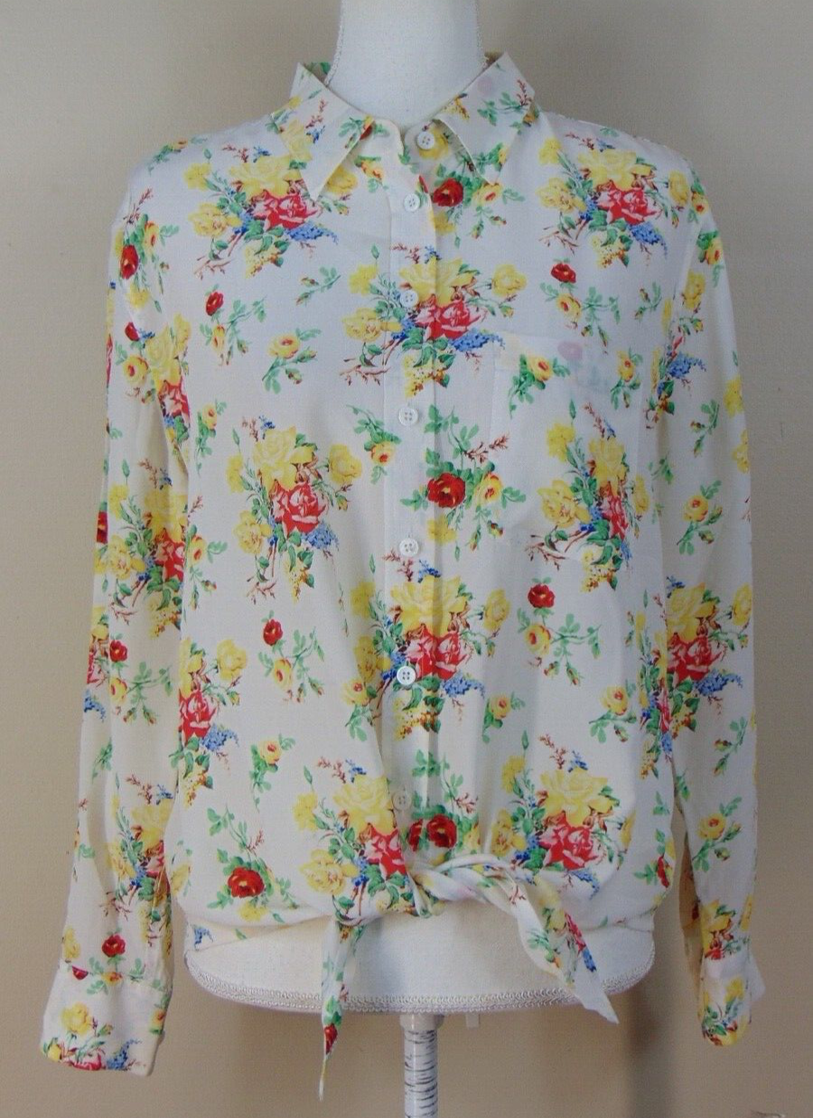 EQUIPMENT FEMME Womens S/P Floral 100% Silk Sheer Long Sleeve Button Down Blouse