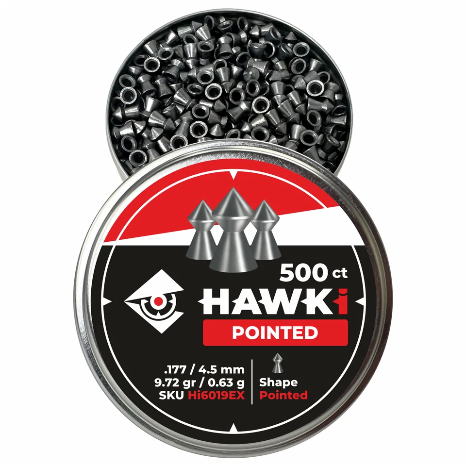 Hawki Airgun Pellets .177 / 4.5mm Caliber 9.72gr /0.63 g 500 ct Hi6019EX pointed - Image 2 of 4