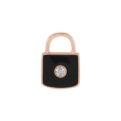 14K Roségold 0,035 CT natürlicher Diamant und schwarz Emaille Schloss Charm/Anhänger