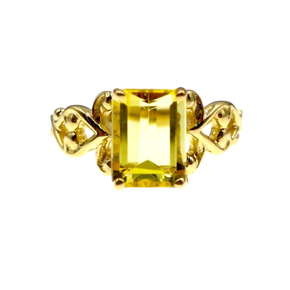 Classic 14k Solid Yellow Gold Natural Lemon Citrine OpenWork Ring Size