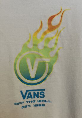 Vans Off The Wall Long Sleeve Logo Rainbow Flames White  Sz M CLEAN!