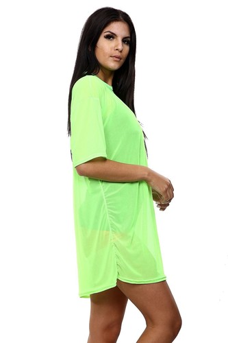 Ladies Short Sleeve Fishnet Sheer Mesh Summer T-Shirt Oversized Baggy Long Top - Picture 7 of 8