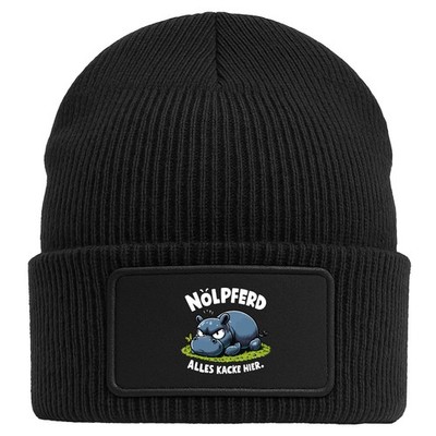 Beanie mit Patch Nölpferd, alles kacke Nilpferd Geschenkidee Nölpferd, alles kac