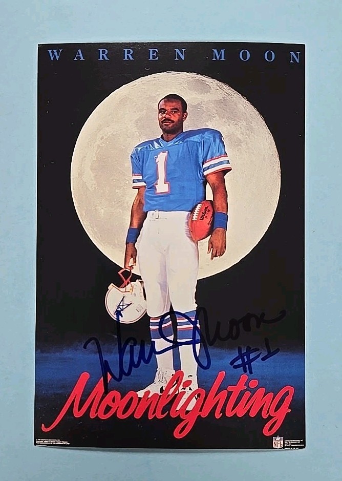 Warren Moon Auto Signed Moonlighting Postcard JSA COA 