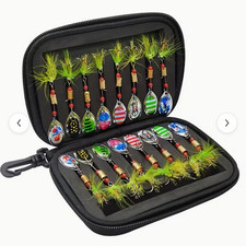 16pc Shyster Style Inline Spinners In Soft Zippered Carrying Case & Lanyard Clip