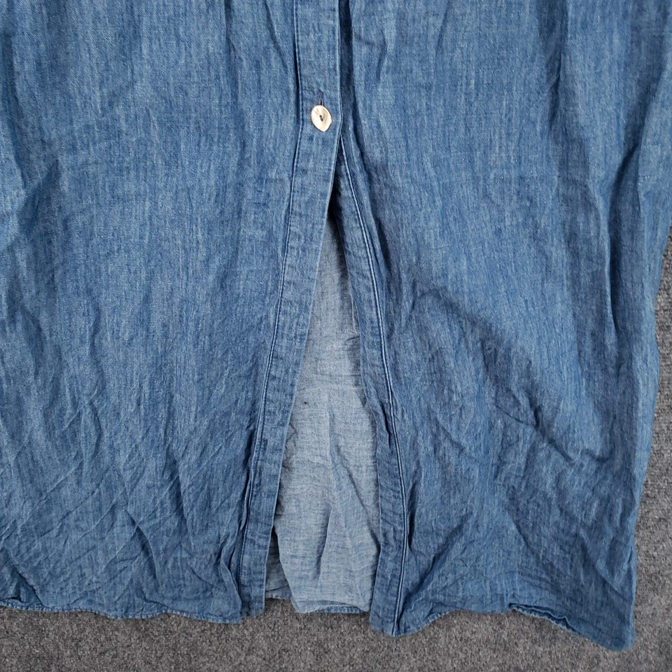 Vestido Zara Para Mujer S Pequeño Azul Midi Camisa Lino Manga con Pestaña Enrollada Línea A Foto 3 de 4