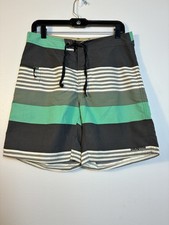 Patagonia Board Shorts Men  s 32 Striped Gray/teal Beach Swim Nylon Unlined
