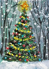 ACEO Original Painting XMAS TREES Landscape Winter Snow Holiday ATC ART