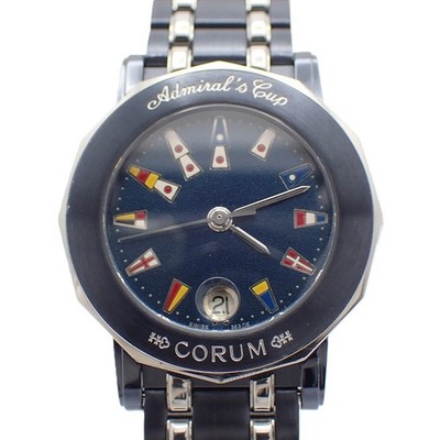 CORUM Admiral's Cup 39.130.30 V585 Gun Blue Quartz Navy Dial Date Women Watch