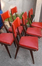 ICO PARISI, DE CARLI, SET 6 SEDIE MOGANO E SKY ROSSO ANNI 60,  ITALIAN DESIGN