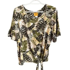 Ruby Rd. Olive White Stretch Knit Top Small 