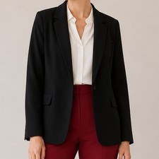 Black Label By Chico's Women's Structured Black Blazer Jacket Open Front Size 10