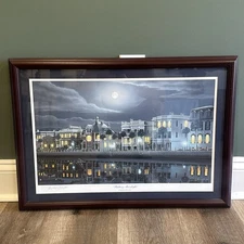 STEPHEN O. GUNTER SIGNED & Stamped FRAMED CHARLESTON SC BATTERY MOONLIGHT PRINT
