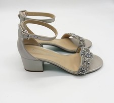 Betsey Johnson Women's Silver Block Heel Sandals Rhinestone Straps 5.5 NEW