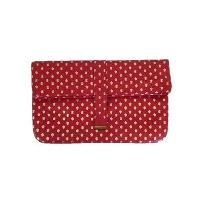 Vintage Echt 2 Prym Italian Red and Gold Fleur-de-lis 100% Leather Clutch Purse