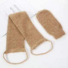 Hemp Back Scrubber Bath Towel Jute Exfoliating Loofah Back Strap with Gloves for