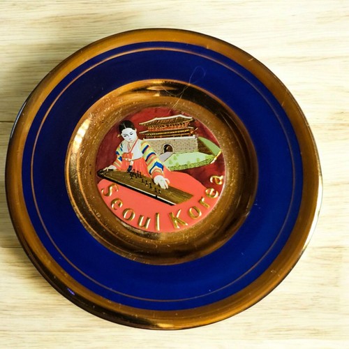 Set Of 3 24k Gold Cobalt Blue Porcelain 3.5" Korean Souvenirs Highly Collectible - Picture 2 of 16