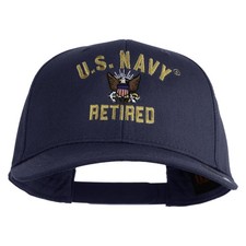 US Navy Retired Military Embroidered Solid Cotton Twill Pro Style Cap - Navy ...