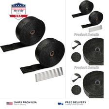 Black 2" x 50' Exhaust Header Heat Wrap Roll with 10PCS Stainless Steel Locki...