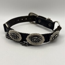 Vintage Leather Boot Strap Silver Roses Conchos Chain Straps Motorcycles Biker