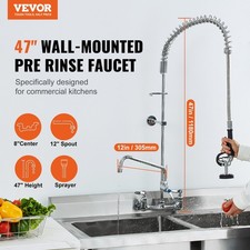 New Wall-Mounted Kitchen Faucet, 47" Tall, 8" Apart, with 12" Rotating Spout an