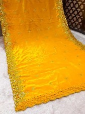 Yellow Embroidery Velvet Dupatta For Bride And Women Velvet Shawl Odhani Veil