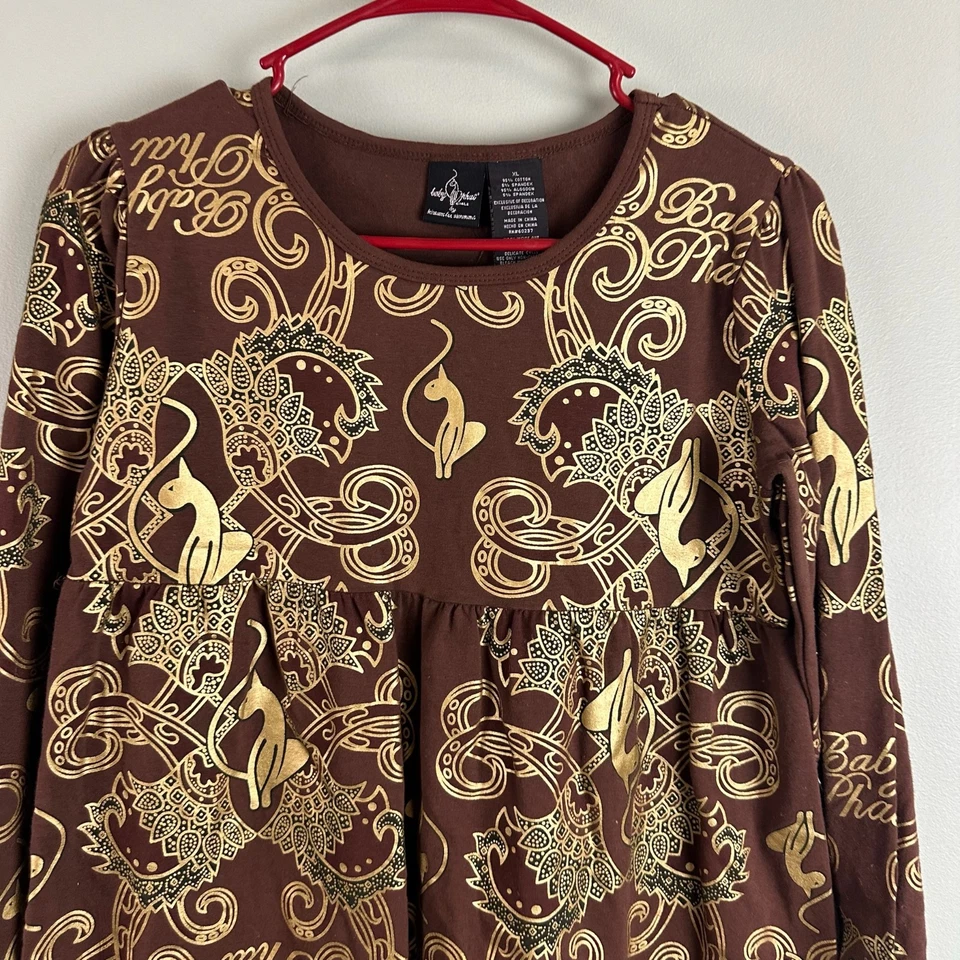 Baby Phat 儿童女孩 XL 衬衫连衣裙棕色金色口袋 y2K 杀手全新带标签 — 第 2/4 张图片