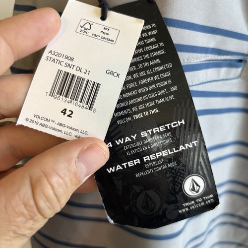 NWT Volcom Surf & Turf Mens 42x10 Gray Stripe Hybrid Chino Stretch Swim Shorts - Picture 5 of 11
