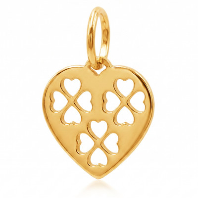 14K Gelbgold Herz Kleeblatt Cutwork Charm Anhänger zart fein Schmuck Geschenk