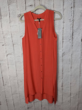 Eileen Fisher Sleeveless Button Down Dress Coral Hi Low Sz M Medium NWT Silk Cor