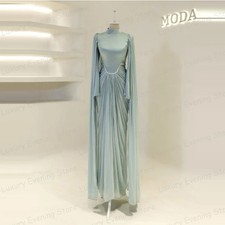 Simple Evening Dresses Woman Mermaid Formal High Neck Long Sleeve Prom Gowns