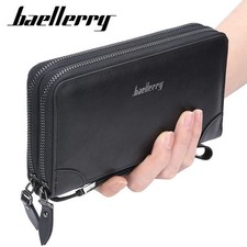 Baellerry Men's Long RFID Wallet PU Leather Zipper 12 Card Slots Id Window Busin