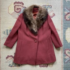 Vintage 70s Penny Lane Coat Real Fur Collar Red Medium Mob Wife Katrin