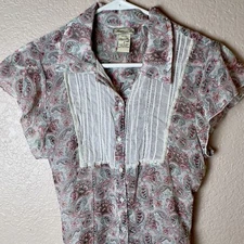 American Rag Womens Soft Paisley Cap Sleeve Blouse Tie Back Lace Size Large Top