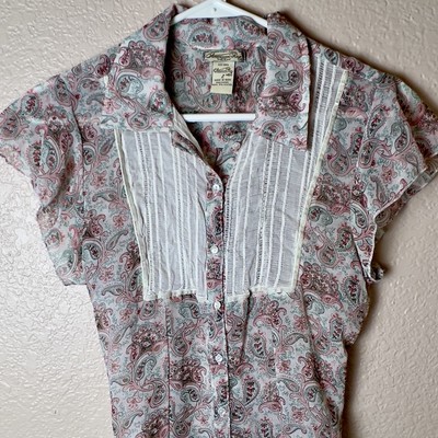 American Rag Womens Soft Paisley Cap Sleeve Blouse Tie Back Lace Size Large Top