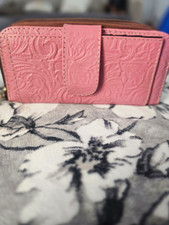 Pink Floral Embossed Zip-Around Women s Wallet w/ Card Slots ID Window