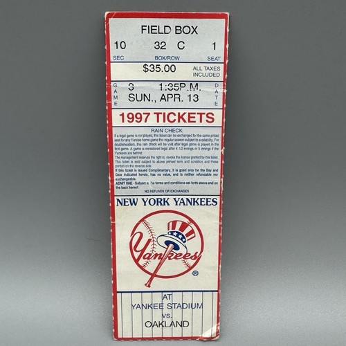 APR 13, 1997 DEREK JETER HR#11–HR #4 @ YANKEE STADIUM YANKEES A’S TICEKT SUB - Picture 1 of 2