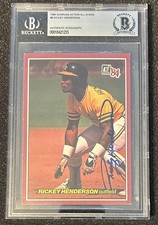 1984 Donruss Action All-Stars Jumbo Signed Card RICKEY HENDERSON Beckett BAS