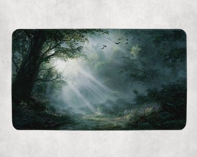 MTG Playmat - Sunlit Forest Path MTG Playmat Misty Morning Woodland Green Mana F