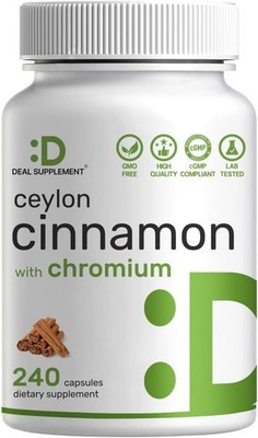 Natural Ceylon Cinnamon Sri Lanka Source with Chromium 1000mcg 240 Capsules