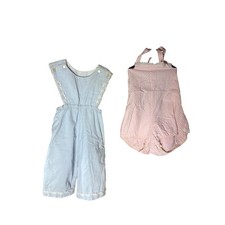 Vintage Style Baby Girl Romper Bundle Blue Corduroy  Pink Seersucker Sunsuit