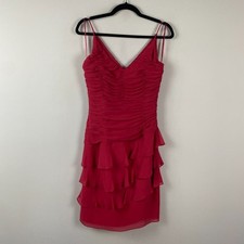Talbots Silk Ruffle Dress Size 6P Red Sleeveless Lined