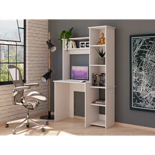 White Desk with Hutch and 5-Tier Bookcase 17.8x38.7x63.9 Inch