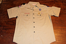 Boy Scouts of America BSA Men's Shirt Tan X-Large XL 100 Cotton Glued Patches