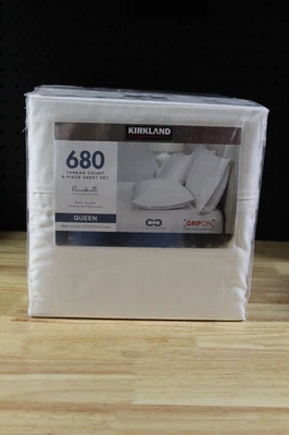 Kirkland Signature 6 pc 680 Thread Count Sheet Set-Queen-White-NEW IN PACKAGE