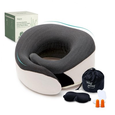 Neck Pillow for Traveling - Bamboo Charcoal Memory Foam with 360° Chin Suppor...