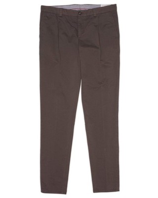 BRUNELLO CUCINELLI Brown Twill Cotton Single Pleated Pants EU 54 US 38 Slim Fit